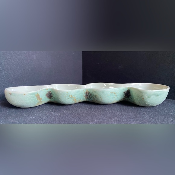 Artisan Made Green Ceramic Serving Dish Simplistic Minimal Oceanic Signed - Picture 3 of 9